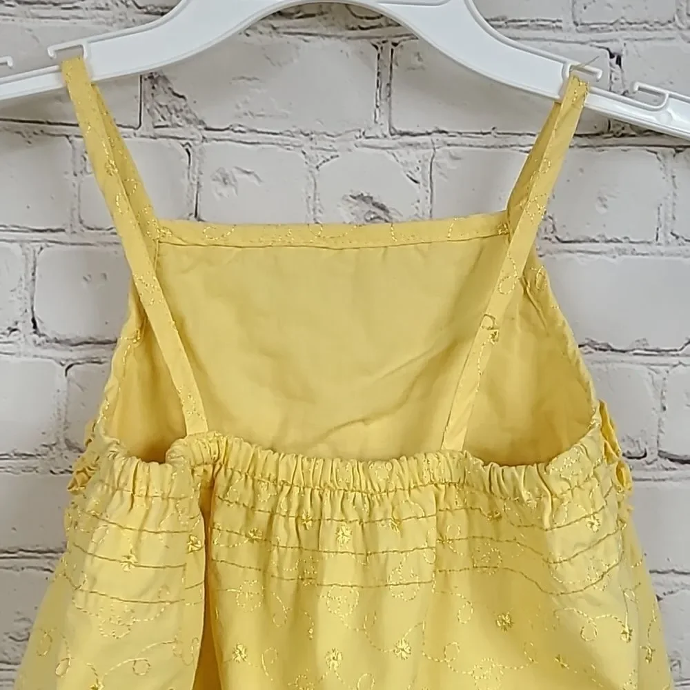 Penelope Mack Sunny Yellow Embroidered Sundress Smocked Ruffle Sleeveless Dress